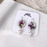 Mini hoop flower confetti resin earrings with pearl drops