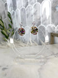 Oval flower confetti dangles with silver diamanté studs top