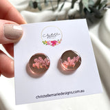 Rose gold mirror acrylic round studs with Queen Anne’s lace flowers