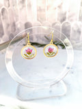 Round gold charm hook earrings with pink boronia flowers
