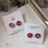 Rose gold mirror acrylic round studs with Queen Anne’s lace flowers