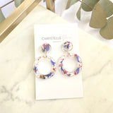 Small circle resin dangle, flower confetti