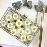Rectangle white daisy clutch