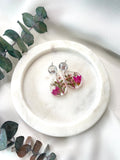 Small tear drop resin dangle, flower garden, silver top