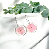 Pink hydrangea Medium round resin dangle with silver hoops