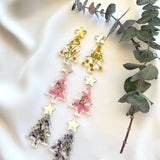 Pink hydrangea Christmas tree dangles with gold mirror acrylic star top