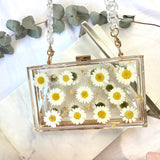 Rectangle white daisy clutch with gold leaf