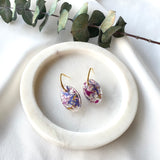 Oval gold hoop top flower confetti dangles