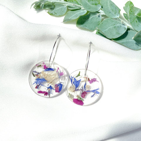 Large round resin dangle with silver hoops