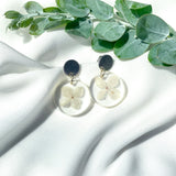 Small round resin dangle with hydrangeas