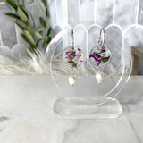 Mini hoop flower confetti resin earrings with pearl drops