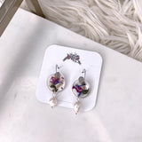 Mini hoop flower confetti resin earrings with pearl drops