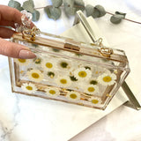 Rectangle white daisy clutch with gold leaf