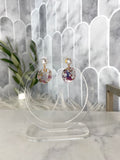 Oval flower confetti dangles with gold pearl studs top