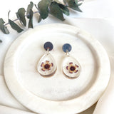 Small tear drop resin dangle with wax flower