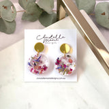 Small round flower confetti resin dangle with gold stud