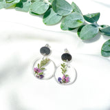 Small round flower garden resin dangle with silver stud