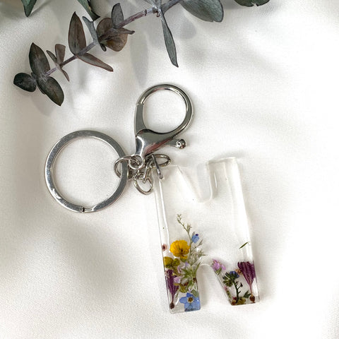 Large personalised initial flower garden key ring