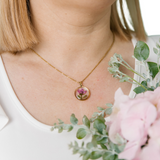 Gold necklace with pink boronia flower