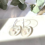 Dried hydrangea Medium round resin dangle with silver hoops