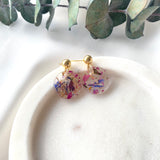 Gold stud top petite round flower confetti resin dangle