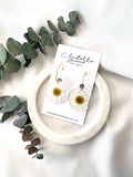 White daisy Medium round resin dangle with gold hoops