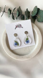 Silver stud top petite tear drop forget me not flower resin dangle