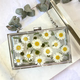 Rectangle white daisy clutch