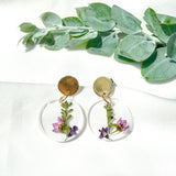 Small round flower garden resin dangle with gold stud