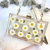 Rectangle white daisy clutch with gold leaf