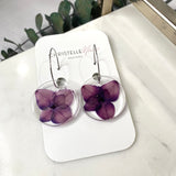 Purple hydrangea Medium round resin dangle with silver hoops