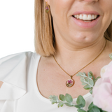 Gold necklace with pink boronia flower