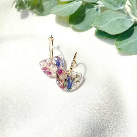 Petite half circle confetti mini hoops