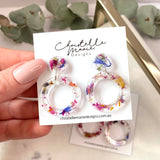 Small circle resin dangle, flower confetti