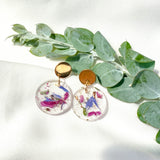 Small round flower confetti resin dangle with gold stud